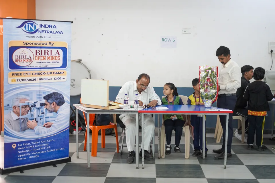 School community participating in the March 2026 medical camp at BOMIS Naubatpur