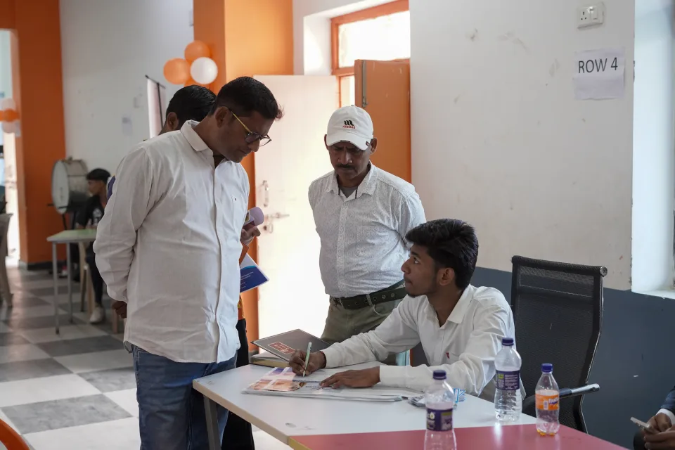 School community participating in the March 2026 medical camp at BOMIS Naubatpur