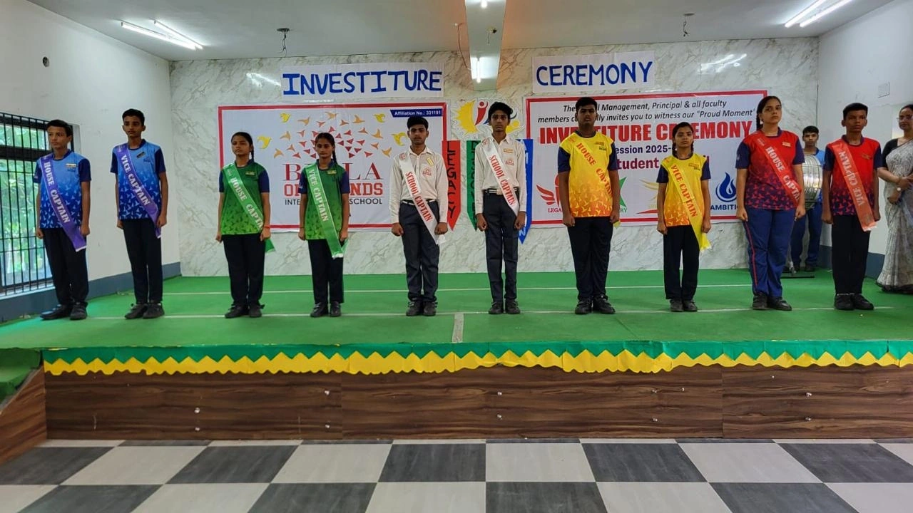 Middle and senior students wearing leadership sashes during the investiture ceremony
