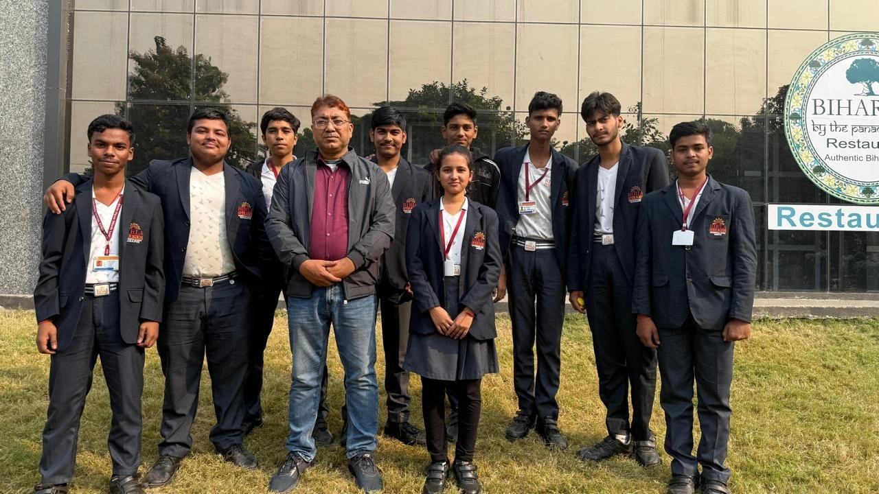 Senior students and an educator during an educational visit in Patna
