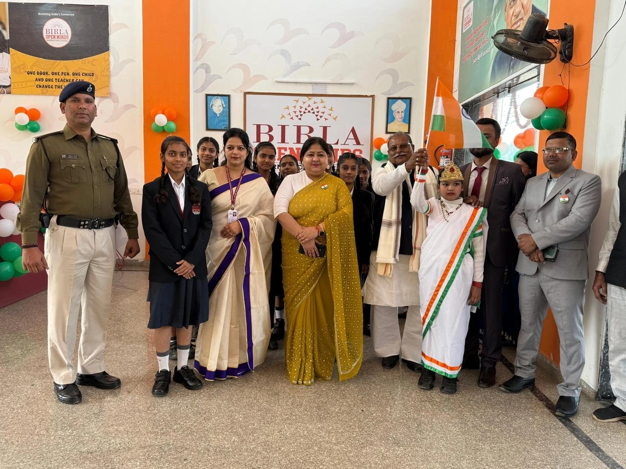 Students, educators, and guests gathering for the Republic Day celebration at BOMIS Naubatpur