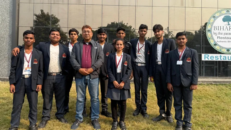 Senior students and an educator during an educational visit in Patna