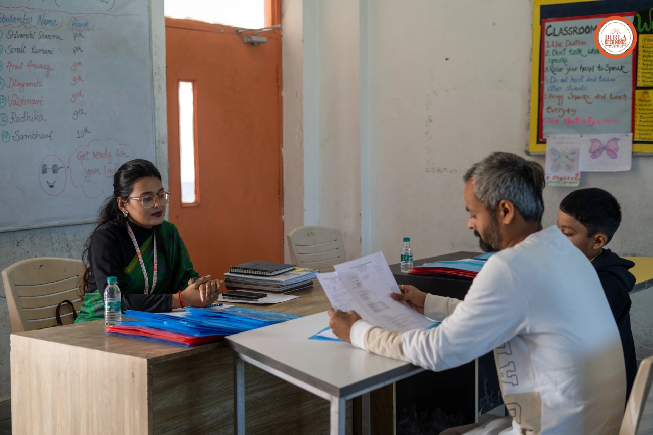 Parents and teachers during the 2025–26 parent–teacher meeting at BOMIS Naubatpur