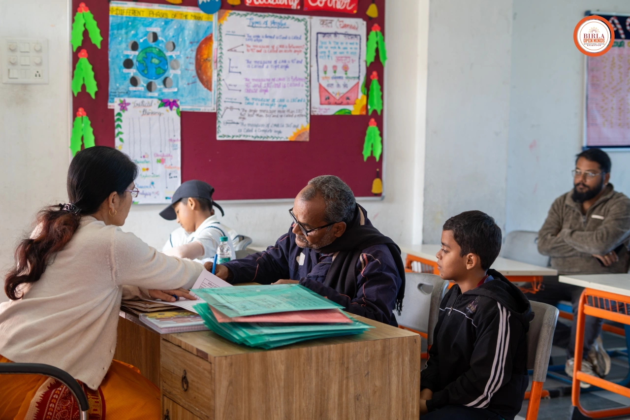 Parents and teachers during the 2025–26 parent–teacher meeting at BOMIS Naubatpur