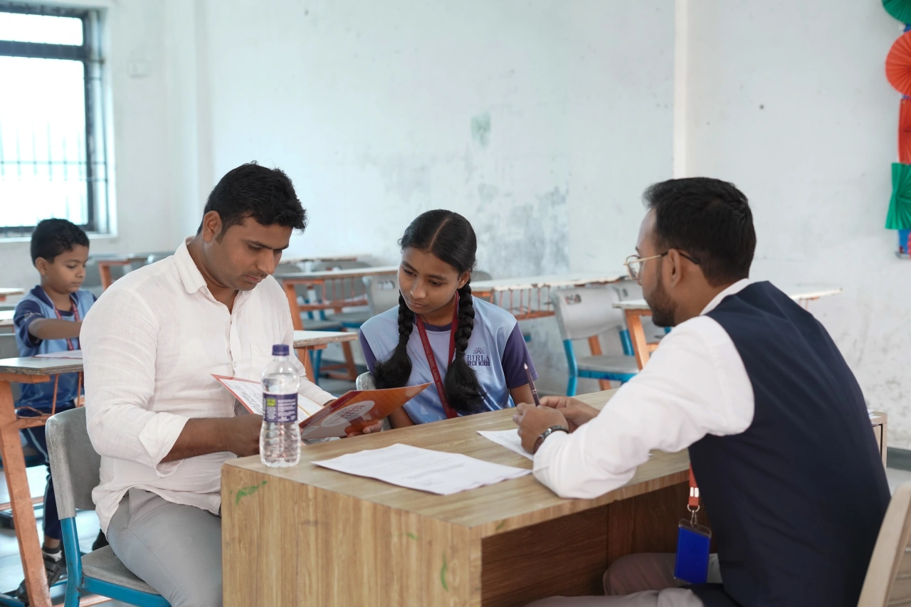 Parents and teachers during the 2026 annual parent–teacher meeting at BOMIS Naubatpur