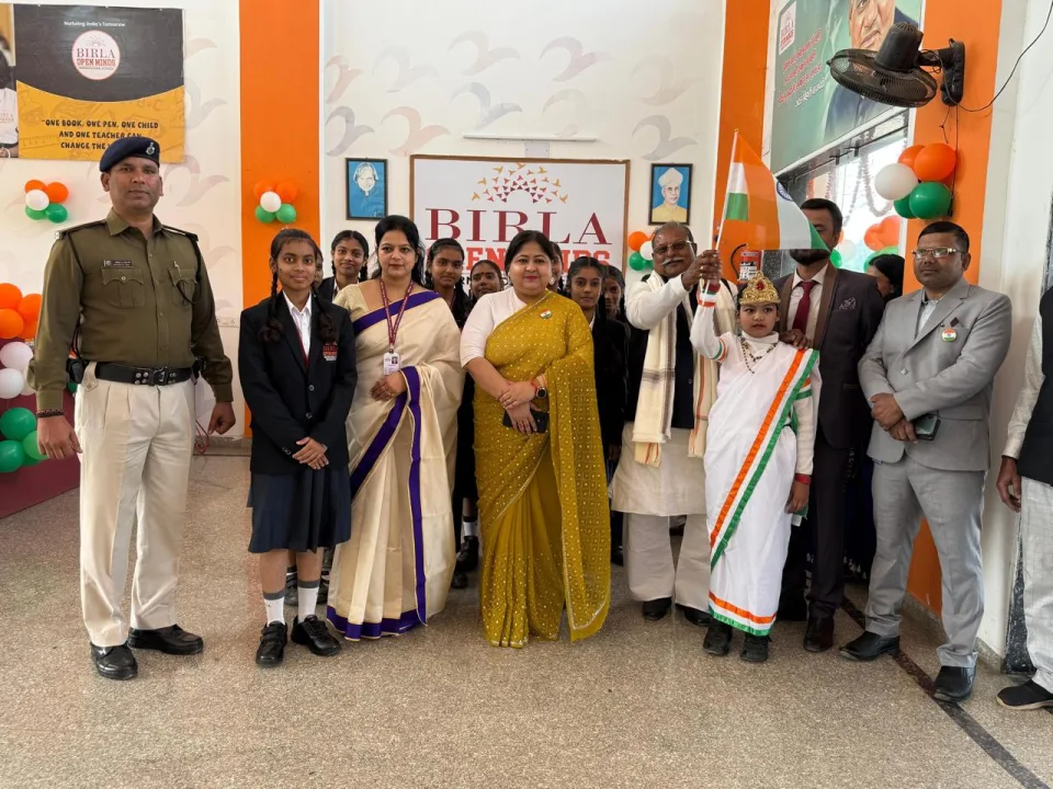 Students, educators, and guests gathering for the Republic Day celebration at BOMIS Naubatpur