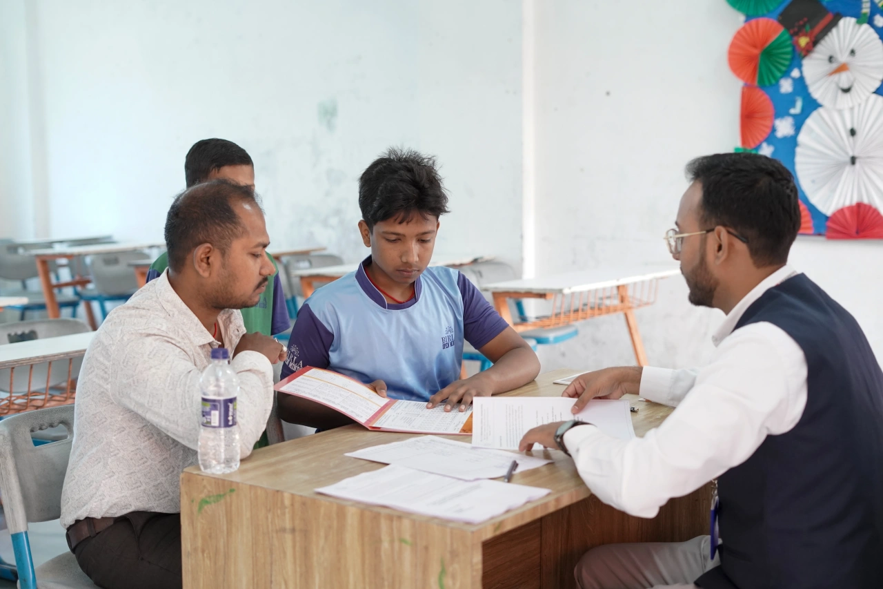 Parents and teachers during the 2026 annual parent–teacher meeting at BOMIS Naubatpur