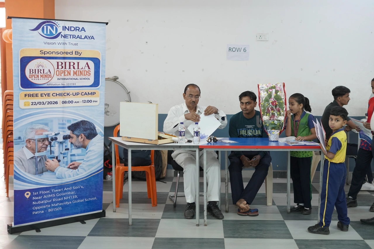 School community participating in the March 2026 medical camp at BOMIS Naubatpur